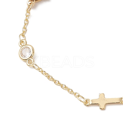 Brass Pave Clear Cubic Zirconia Flat Round Cross Bracelet Making AJEW-JB01356-1