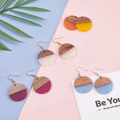 DIY 8 Pairs Flat Round Resin & Walnut Wood Earring Makings DIY-FH0001-93-1