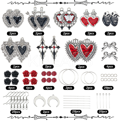 DIY Gothic Heart Brass & Alloy Enamel Dangle Earring Making Kits DIY-SC0026-61-1