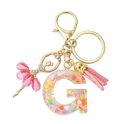 Letter A~Z Transparent Glitter Resin Pendant Keychains KEYC-FZ00024-07-1