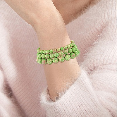 3Pcs 3 Size Synthetic Imperial Jasper Round Beaded Stretch Bracelets Set BJEW-SW00064-28-1