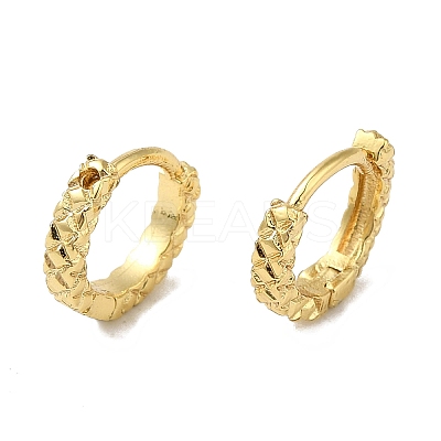 Textured Ring Brass Huggie Hoop Earrings for Women EJEW-C097-06C-G-1