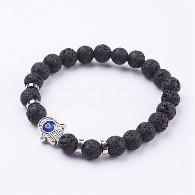 Natural Lava Rock Stretch Bracelets BJEW-JB03146-01-1