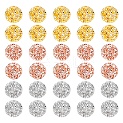 30Pcs 3 Colors Rack Plating Brass Hollow Beads KK-PH0009-55A-1