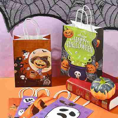 24Pcs 6 Styles Halloween Theme Kraft Paper Gift Bags with Handles CARB-FS0001-09-1