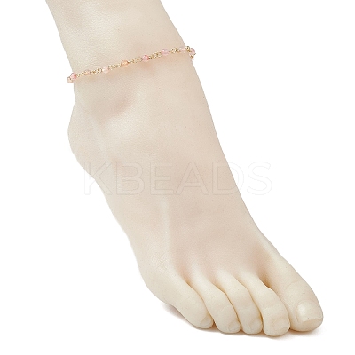 304 Stainless Steel & Natural Agate(Dyed & Heated) Faceted Round Link Chain Anklets AJEW-AN00747-03-1