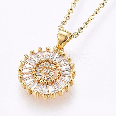 Brass Micro Pave Cubic Zirconia Initial Pendant Necklaces NJEW-H486-30G-G-1
