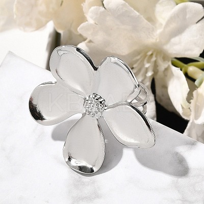 Flower 304 Stainless Steel Open Cuff Ring for Women RJEW-R006-03P-02-1