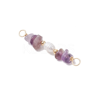 Natural Amethyst Chip & Natural Cultured Freshwater Pearl Rice Beaded Connector Charms PALLOY-JF03707-09-1