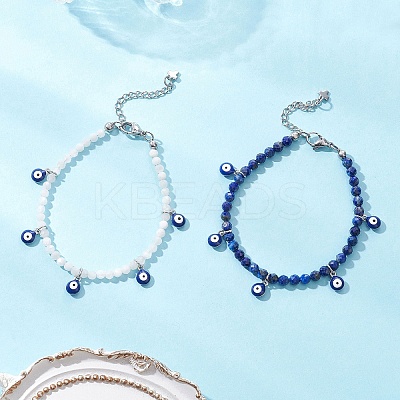 2Pcs Natural Lapis Lazuli and Rainbow Moonstone Beaded Charm Bracelets BJEW-JB12592-1