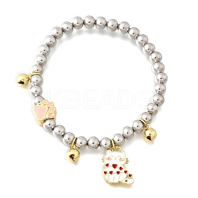 Brass Enamel Round Beads Charm Bracelets for Women BJEW-D317-11C-PG-1