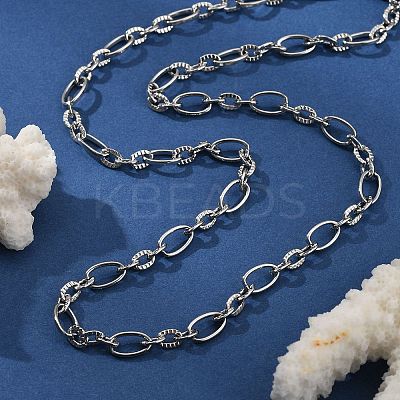 5.5MM 304 Stainless Steel Textured Oval Link Chain Necklaces NJEW-T016-12P-1