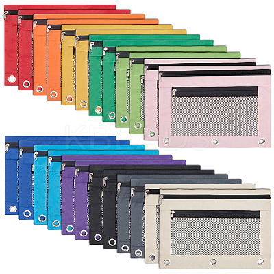 CutHollow 24Pcs 12 Colors Rectangle Oxford Cloth 3-Ring Pen Pencil Zipper Bags ABAG-CL0001-13-1