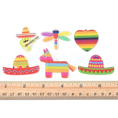 12Pcs 6 Styles Rainbow Color Printed Acrylic Pendants Sets OACR-FS0002-10-1