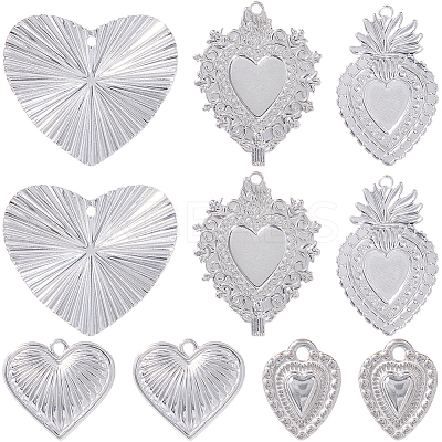 12Pcs 6 Styles 304 & 201 Stainless Steel Pendants STAS-SC0010-06-1