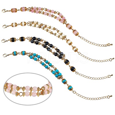 4Pcs 4 Style Synthetic Turquoise & Magnesite & Natural Larvikite & Rose Quartz Beaded Multi-strand Bracelets Set for Women BJEW-SW00038-1