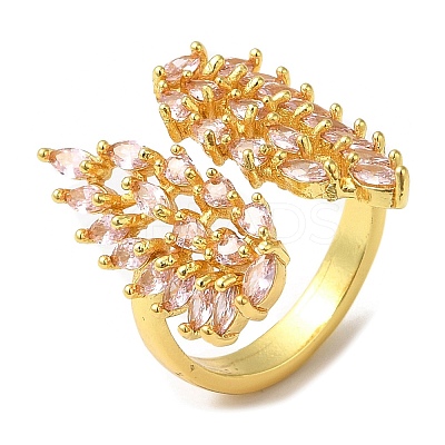 Cubic Zirconia Double Wing Open Cuff Rings RJEW-Q168-03G-01-1