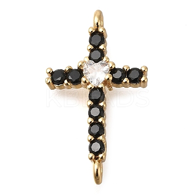 Brass Pave Black & Clear Cubic Zirconia Connector Charms KK-M101-02B-G-1