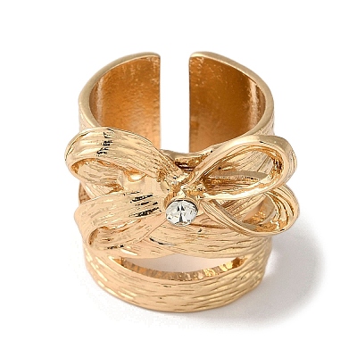 Alloy Rhinestone Bowknot Wide Open Cuff Rings for Women RJEW-S412-07KCG-1