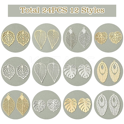 24Pcs 12 Styles Brass Pendants KKC-FS0001-01-1