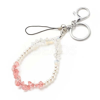 Synthetic & Natural Gemstone with Acrylic Bracelet Keychain HJEW-JM00689-1
