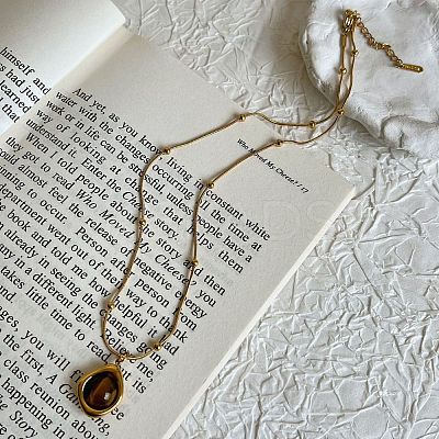 304 Stainless Steel Pave Natural Tiger Eye Pendant Necklaces FS-WG29919-01-1