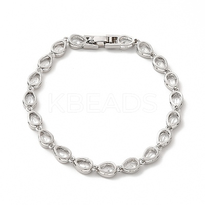 Clear Cubic Zirconia Teardrop Link Chain Bracelet BJEW-E073-03P-1