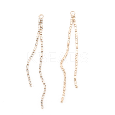 Brass Micro Pave Clear Cubic Zirconia Tassel Pendants KK-D063-01G-1