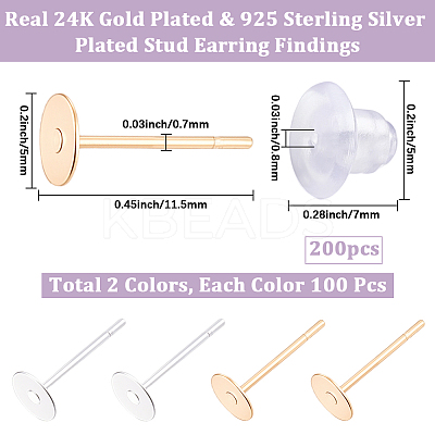200Pcs 2 Colors 304 Stainless Steel Stud Earring Findings STAS-BBC0009-92C-1