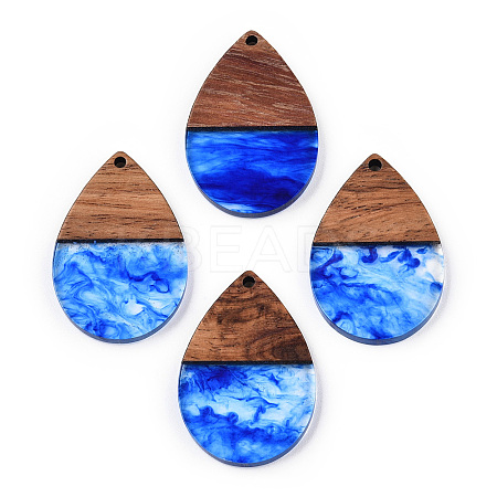 Transparent Resin & Walnut Wood Pendants RESI-N039-25B-1