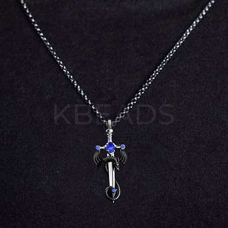 Alloy & 201 Stainless Steel & Rhinestone Dinosaur Wrapped Sword Pendant Necklaces for Men FS-WGFE8C1-01-1
