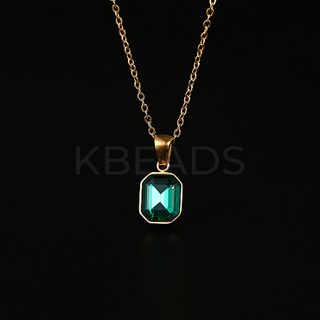 Glass Rectangle Pendant Necklace with Golden Stainless Steel Chains LS-ZR6442-1