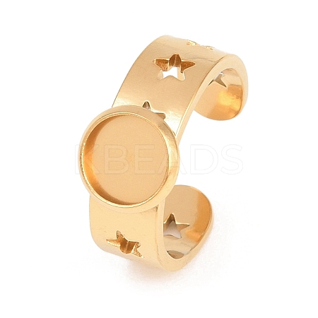 Hollow Star 304 Stainless Steel Open Cuff Ring Components STAS-F366-07A-G-1