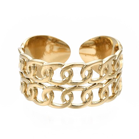 304 Stainless Steel Curb Chain Open Cuff Ring RJEW-T023-16G-1