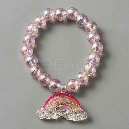 Cute Plastic Charm Stretch Bracelet with Round Beaded for Women BJEW-TAC0009-02B-1