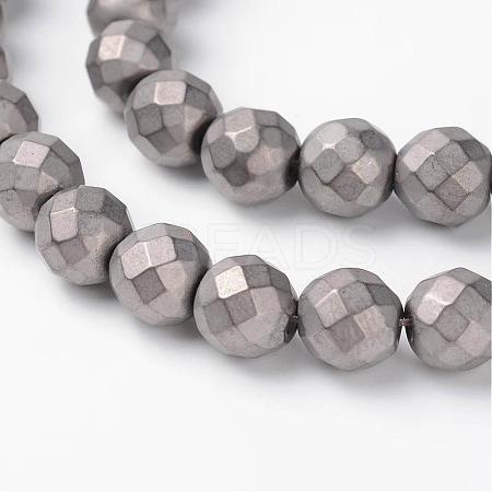 Faceted Round Non-Magnetic Synthetic Hematite Beads Strands G-D800-04-1
