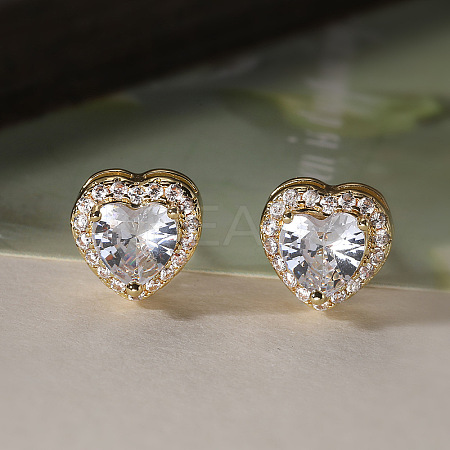 Brass Micro Pave Clear Cubic Zirconia Stud Earrings EJEW-Z128-01G-02-1