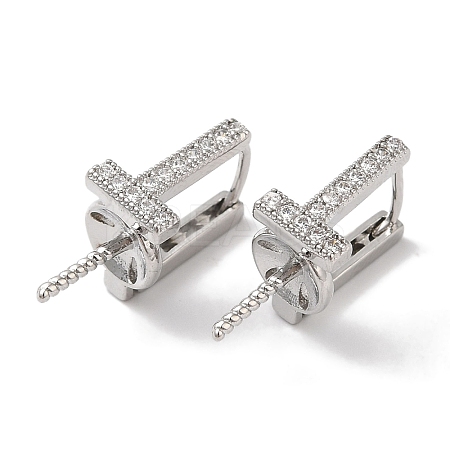Brass Micro Pave Clear Cubic Zirconia Stud Earring Findings KK-U013-06P-1