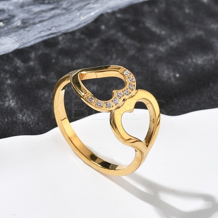 304 Stainless Steel Cubic Zirconia Finger Rings for Women RJEW-F189-05G-1