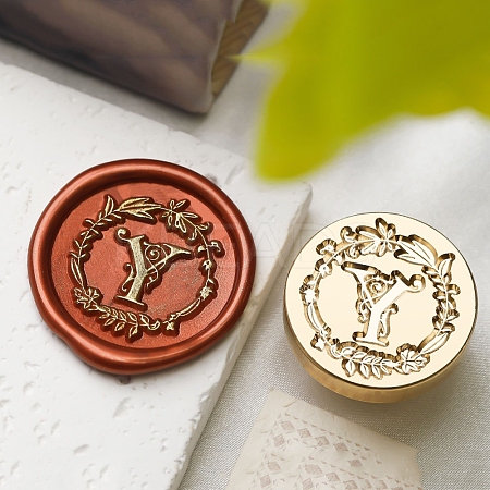 Golden Tone Wax Seal Brass Stamp Head DIY-B079-01G-Y-1