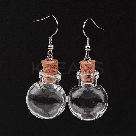 Flat Round Glass Wishing Bottle Dangle Earrings EJEW-JE02040-06-1