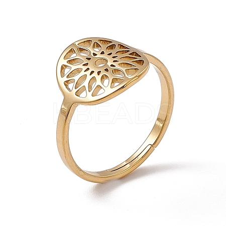 Ion Plating(IP) 201 Stainless Steel Flower Adjustable Ring for Women RJEW-C045-01G-1