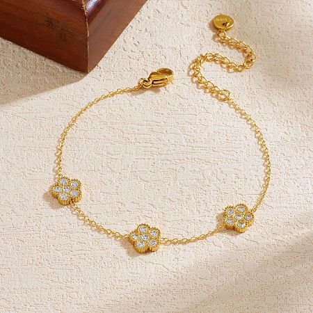 304 Stainless Steel Micro Pave Clear Cubic Zirconia Charm Bracelets BJEW-K297-03C-G-1