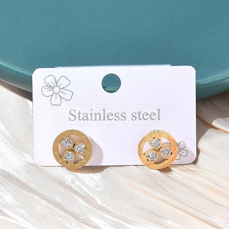 Ring with Clover 304 Stainless Steel Polymer Clay Rhinestones Stud Earrings EJEW-G453-04G-1