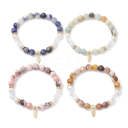 8.5mm Round Gemstone Beaded Stretch Bracelets BJEW-JB10518-1
