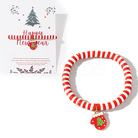 Elegant Christmas Handmade Polymer Clay Heishi Beaded Stretch Bracelets MV9996-41-1