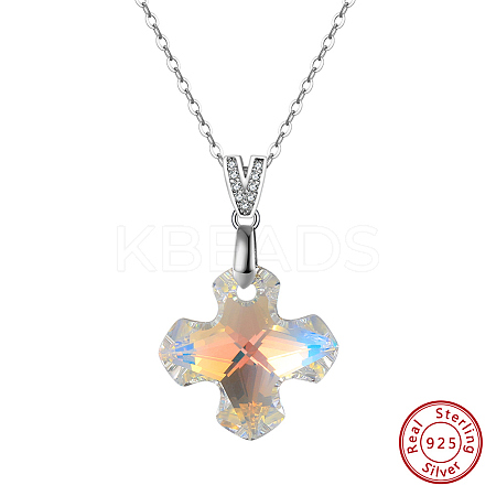 925 Sterling Silver Glass Pendant Necklaces NJEW-C048-01D-1