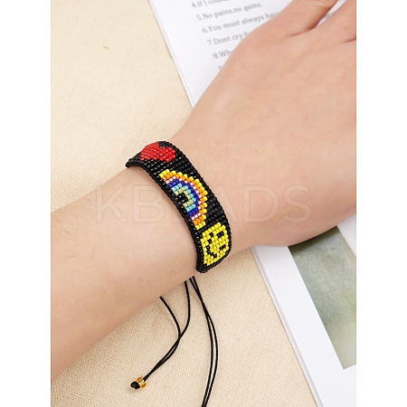 Heart & Rainbow & Smiling Face Loom Pattern MIYUKI Seed Beads Bracelets for Women BJEW-C011-44-1