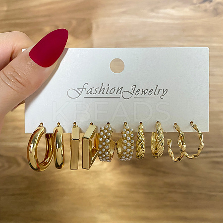 5 Pairs Alloy Hoop Earring Sets WG6DB3C-26-1