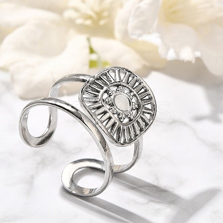 Square with Sun 304 Stainless Steel Open Cuff Rings for Women RJEW-M046-01P-1